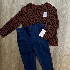 2T Old Navy Long-Sleeve Heart Print Tee & Garanimals Ballerina Jeggings